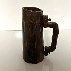 Carved Wooden Beer Mug Tankard Stein Rustic Mid-Century Vintage